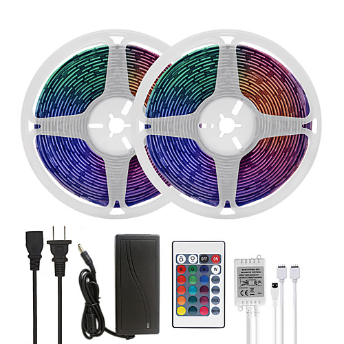 

LED Strip Lights 32.8ft 10M RGB Tiktok Lights Waterproof 300LEDs SMD 5050 with 24 Keys IR Remote Controller and 100-240V Adapter for Home Bedroom Kitchen TV Back Lights DIY Deco