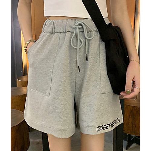 

Women's Active Basic Cotton Loose Chinos Shorts Pajamas Pants Letter Black Gray