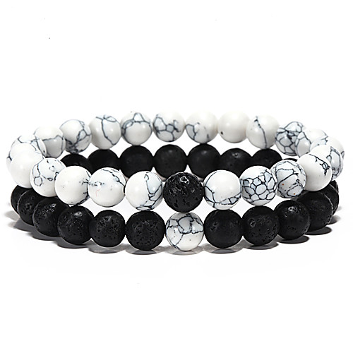 

2pcs Couple's Bead Bracelet Vintage Bracelet Bracelet Beaded Fashion Fashion Vintage Classic Punk Trendy Stone Bracelet Jewelry BlackWhite For Wedding Party Evening Gift Date Festival