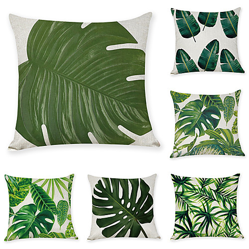 

6 pcs Faux Linen Pillow Cover, Floral Floral&Plants Casual Modern Square Zipper Traditional Classic