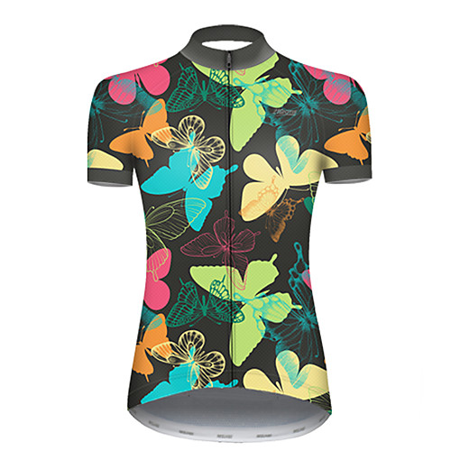 

21Grams Women's Short Sleeve Cycling Jersey Summer Nylon Polyester Green / Yellow Butterfly Gradient Bike Jersey Top Mountain Bike MTB Road Bike Cycling Ultraviolet Resistant Quick Dry Breathable