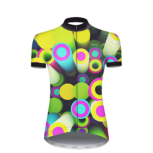 

21Grams Women's Short Sleeve Cycling Jersey Summer Nylon Polyester Green / Yellow Polka Dot Gradient 3D Bike Jersey Top Mountain Bike MTB Road Bike Cycling Ultraviolet Resistant Quick Dry Breathable