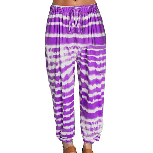 

Women's Basic Loose Chinos Pants - Tie Dye Wine Blue Purple S / M / L