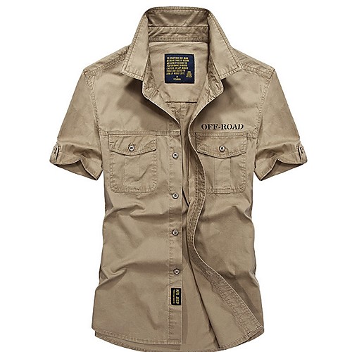 

Men's Shirt Letter Short Sleeve Daily Tops Army Green Orange Khaki