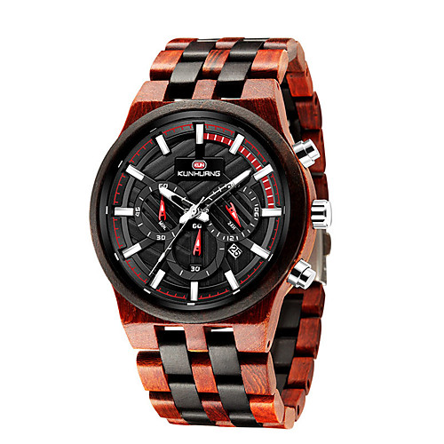 

Men's Sport Watch Quartz Modern Style Stylish Wood Water Resistant / Waterproof Calendar / date / day Noctilucent Analog Cool Big Face - Black Red Brown