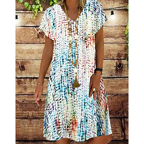 

Women's A-Line Dress Knee Length Dress - Short Sleeves Geometric Summer Work 2020 Blushing Pink Light Blue S M L XL XXL XXXL XXXXL XXXXXL