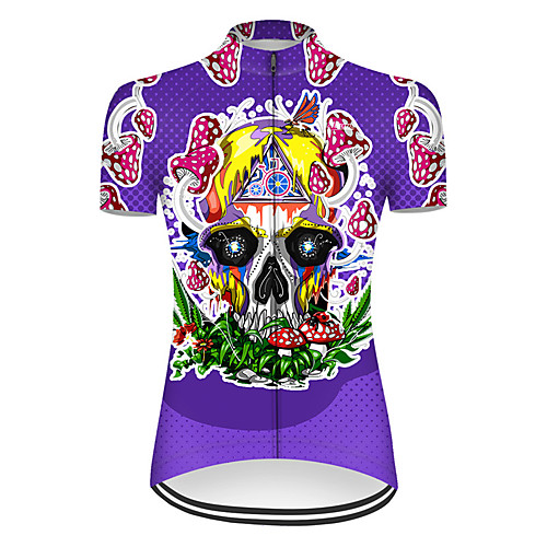 

21Grams Women's Short Sleeve Cycling Jersey Summer Nylon Polyester Violet Sugar Skull Novelty Skull Bike Jersey Top Mountain Bike MTB Road Bike Cycling Ultraviolet Resistant Quick Dry Breathable