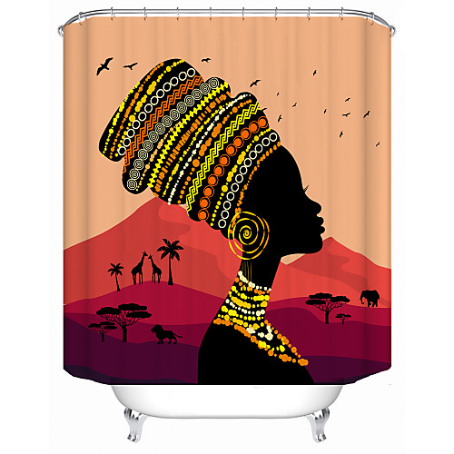 

African Style Black Girl Shower Curtains & Hooks Modern Polyester New Design