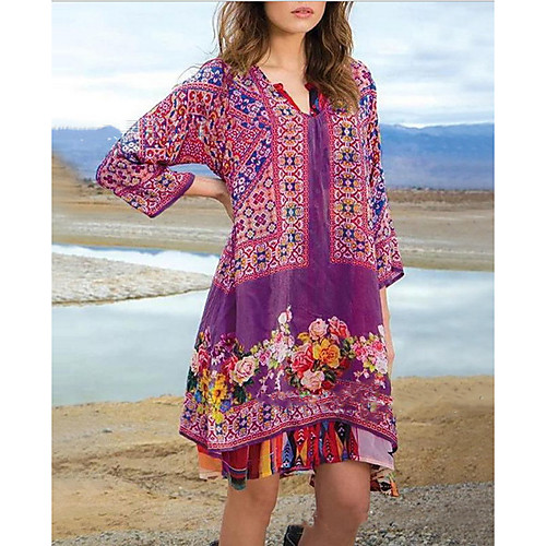 

Women's A-Line Dress Knee Length Dress - 3/4 Length Sleeve Print Color Block Summer Casual Mumu 2020 Blue Purple Red Green Gray S M L XL XXL XXXL XXXXL XXXXXL