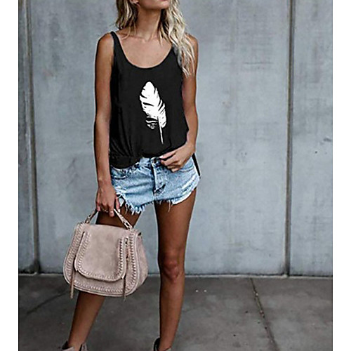 

Women's Tank Top Vest T shirt Animal Round Neck Basic Tops White Black Gray