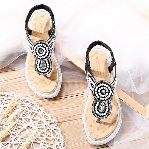 

Women's Sandals Summer Flat Heel Open Toe Boho Daily PU Almond / White / Black