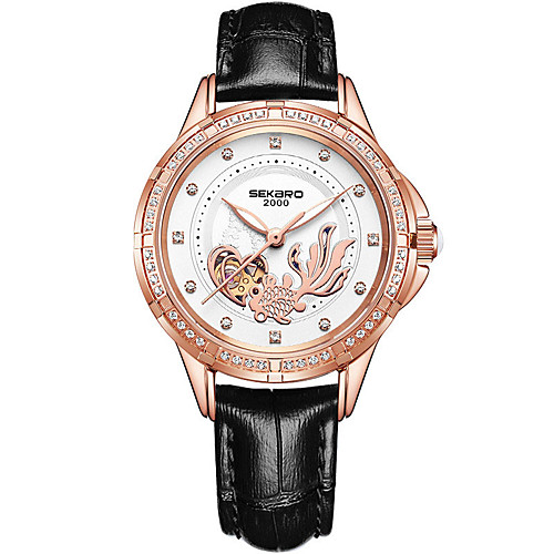 

Women's Mechanical Watch Elegant Fashion Genuine Leather Automatic self-winding White Black Red Water Resistant / Waterproof Adorable Analog