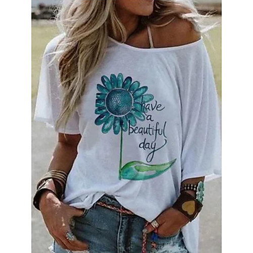 

Women's T shirt Floral Flower Round Neck Tops White Yellow