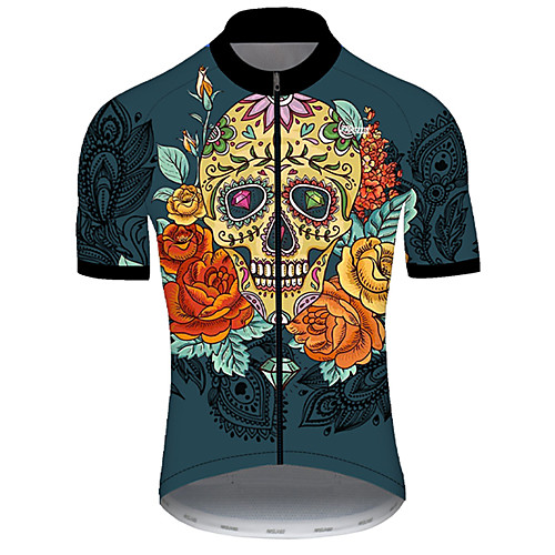 

21Grams Men's Short Sleeve Cycling Jersey Summer Nylon Polyester Black / Orange Sugar Skull Skull Floral Botanical Bike Jersey Top Mountain Bike MTB Road Bike Cycling Ultraviolet Resistant Quick Dry