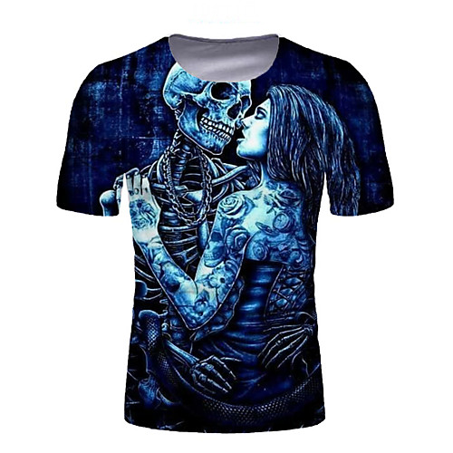 

Men's T shirt Shirt Graphic Skull Print Short Sleeve Daily Tops Round Neck Blue