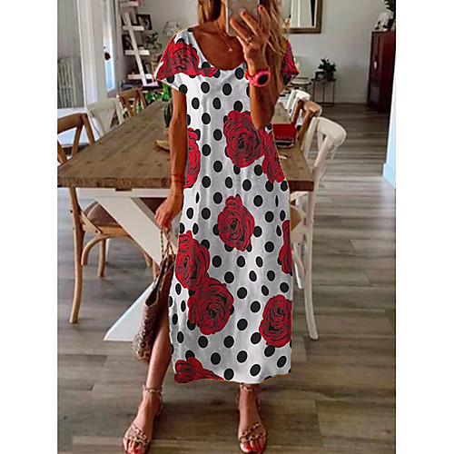 

Women's Shift Dress Midi Dress - Short Sleeves Geometric Print Summer Casual Daily 2020 White M L XL XXL XXXL