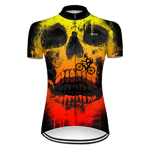

21Grams Women's Short Sleeve Cycling Jersey Nylon Polyester Black / Yellow 3D Gradient Skull Bike Jersey Top Mountain Bike MTB Road Bike Cycling Breathable Quick Dry Ultraviolet Resistant Sports