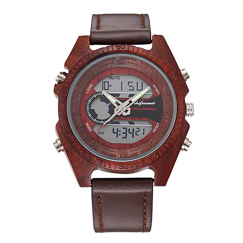 

Men's Sport Watch Japanese Digital Leather Black / Red / Brown Casual Watch Cool Large Dial Analog Fashion Cool - Black Red Brown