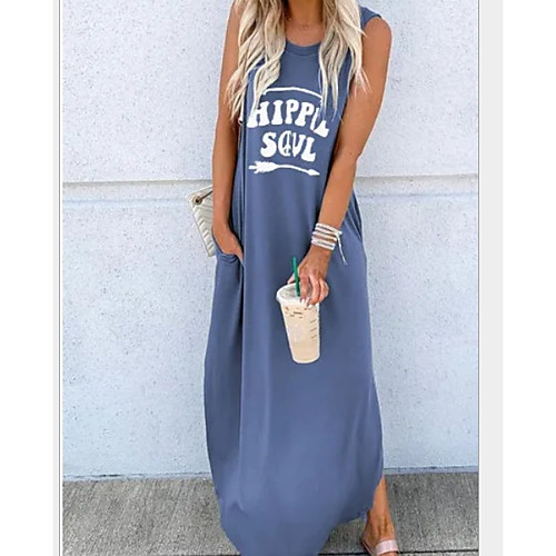 

Women's Sundress Maxi long Dress - Sleeveless Letter Summer Casual 2020 Blue Red Green Brown Gray S M L XL XXL XXXL