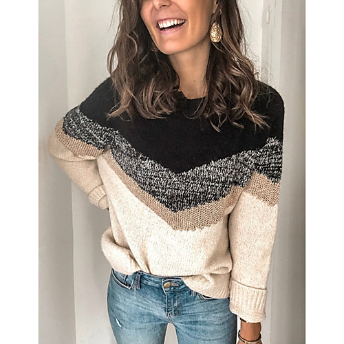 

Women's Color Block Long Sleeve Pullover Sweater Jumper, Round Neck Black / Blushing Pink S / M / L