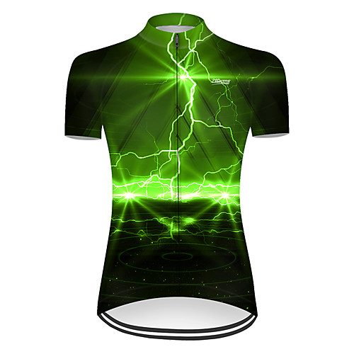 

21Grams Women's Short Sleeve Cycling Jersey Summer Nylon Polyester Black / Green Lightning Gradient 3D Bike Jersey Top Mountain Bike MTB Road Bike Cycling Ultraviolet Resistant Quick Dry Breathable