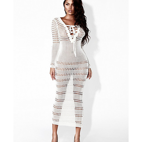 

Women's Sheath Dress Midi Dress - Long Sleeve Solid Color Summer Casual Sexy 2020 White S M L XL
