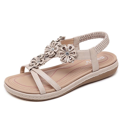 

Women's Sandals Summer Flat Heel Open Toe Daily PU Black / Red / Beige