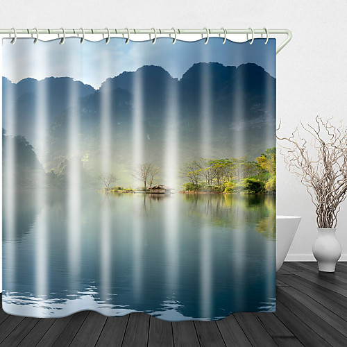 

Green Hills and Green Water Digital Print Waterproof Fabric Shower Curtain for Bathroom Home Decor Covered Bathtub Curtains Liner Includes with Hooks 72 Inch