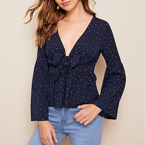 

Women's Polka Dot Blouse Daily Blue