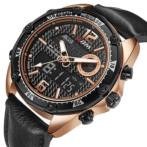 

Men's Sport Watch Quartz Modern Style Stylish Leather Water Resistant / Waterproof Calendar / date / day Alarm Clock Analog - Digital Outdoor Big Face - Golden / Brown BlackGloden Black