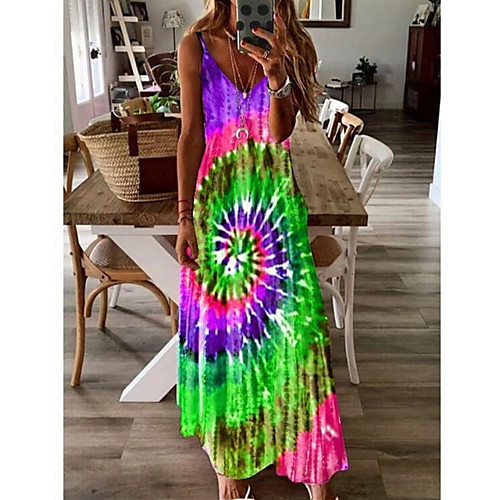 

Women's Strap Dress Maxi long Dress - Sleeveless Print Summer Casual Chinoiserie 2020 Blue Purple Red Light Green Light Blue S M L XL XXL XXXL XXXXL XXXXXL