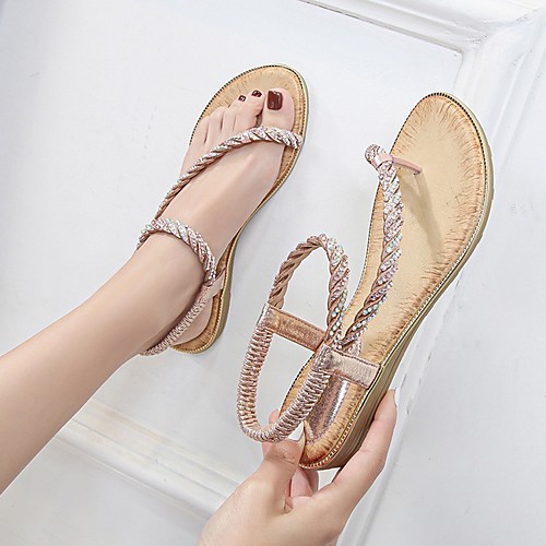 

Women's Sandals Summer Flat Heel Open Toe Daily PU Black / Champagne / Gold