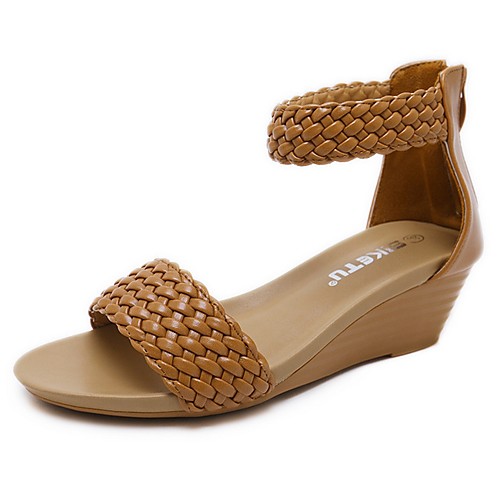 

Women's Sandals Summer Wedge Heel Open Toe Daily PU Black / Brown / Beige