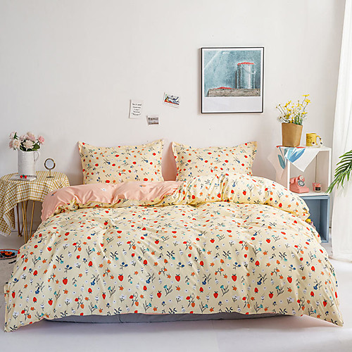 

Duvet Cover Sets 4 Piece with Zipper Closure / Modern Floral Printed / Ultra Silky Soft Polyester / Full of Sunshine and Natural Atmosphere