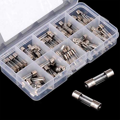 

100pcs Fast-blow Glass Fuses Assorted Kit 5x20mm 250V 0.1 0.2 0.5 1 3 6 8 10 12 15A Tube Fuses with Plastic Box