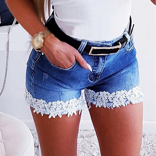 

Women's Basic Slim Denim Shorts Pants - Solid Colored Blue Light Blue S / M / L