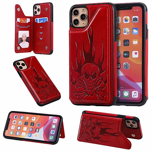 

Case For Apple iPhone 11 / iPhone 11 Pro / iPhone 11 Pro Max Card Holder / with Stand Back Cover Skull PU Leather