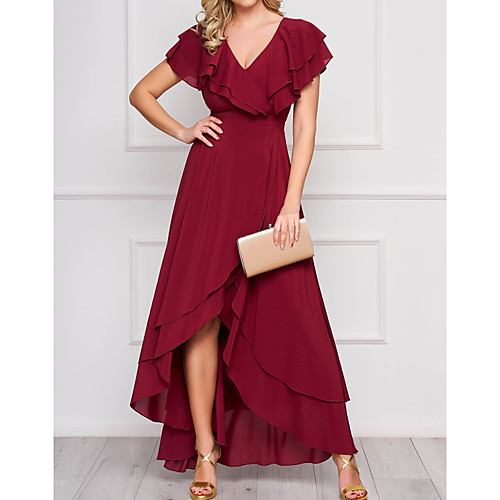 

Women's A-Line Dress Maxi long Dress - Short Sleeves Solid Color Summer Casual Daily 2020 Red M L XL XXL XXXL