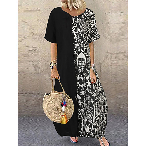 

Women's Shift Dress Maxi long Dress Black Red Half Sleeve Geometric Summer Round Neck Hot Casual 2021 M L XL XXL 3XL 4XL 5XL