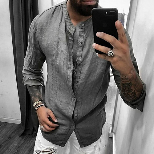 

Men's Solid Colored Shirt Daily Weekend White / Black / Gray / Light Blue