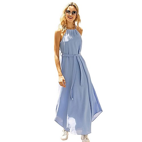 

Women's Sheath Dress Maxi long Dress - Sleeveless Solid Color Summer Elegant 2020 Blue S M L XL
