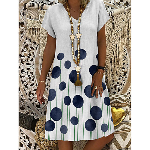 

Women's A-Line Dress Knee Length Dress - Short Sleeves Polka Dot Print Summer Casual Daily 2020 White M L XL XXL XXXL
