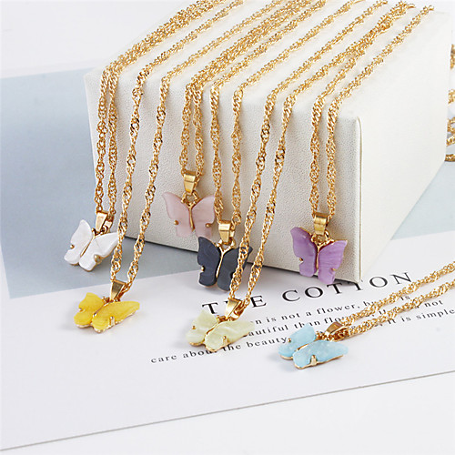 

Women's Pendant Necklace Necklace Butterfly Dainty Colorful Fashion Trendy Chrome Blue Purple Yellow Blushing Pink Green 47 cm Necklace Jewelry For Street Sport Prom Beach Festival / Long Necklace