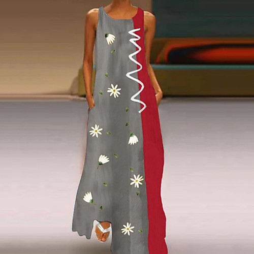 

Women's A-Line Dress Maxi long Dress - Sleeveless Floral Summer Casual Mumu Holiday Vacation Loose 2020 Apricot Purple Yellow Blushing Pink Light Green Gray Light Blue S M L XL XXL