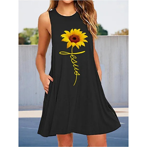 

Women's Shift Dress Knee Length Dress - Sleeveless Floral Summer Boho 2020 Wine White Black Navy Blue S M L XL XXL XXXL XXXXL XXXXXL
