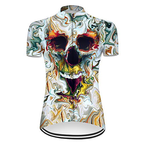 

21Grams Women's Short Sleeve Cycling Jersey Summer Nylon Polyester BlueWhite Sugar Skull 3D Novelty Bike Jersey Top Mountain Bike MTB Road Bike Cycling Ultraviolet Resistant Quick Dry Breathable