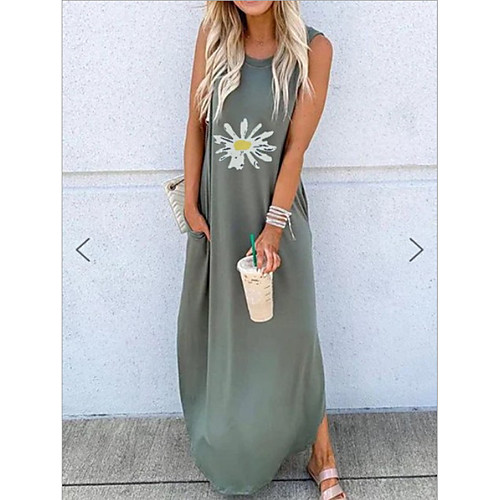 

Women's Shift Dress Maxi long Dress - Sleeveless Print Summer Casual Chinoiserie 2020 Green S M L XL XXL XXXL