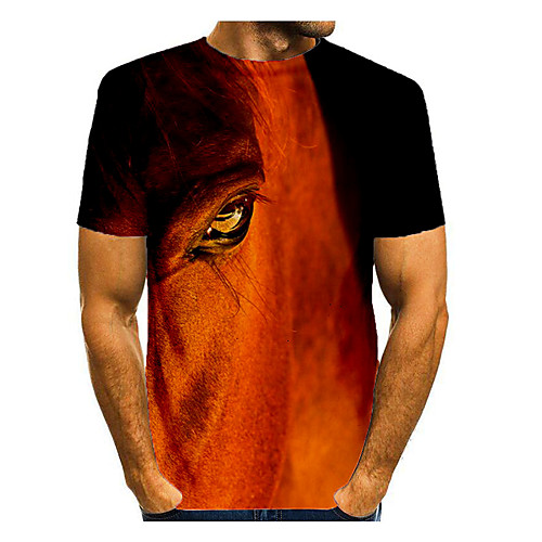 

Men's T shirt Shirt Graphic Animal Print Short Sleeve Daily Tops Basic Round Neck Orange