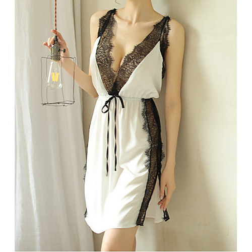 

Women's Lace Backless Cut Out Suits Nightwear Jacquard Solid Colored White / Black / Red One-Size