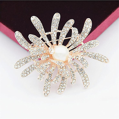 

Cubic Zirconia Brooches Hollow Out Flower Fashion 18K Gold Plated Imitation Pearl Imitation Diamond Brooch Jewelry Gold Silver For Gift Festival